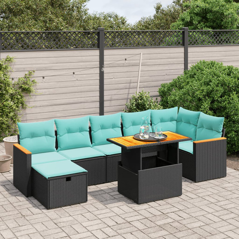  Ensemble de canapé de patio 8 pièces avec coussins en rotin de polyester, Noir, noir, noir, noir, Vert