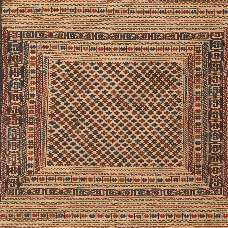 Tapis traditionnel brun / beige / rouge, Carré 5 pi