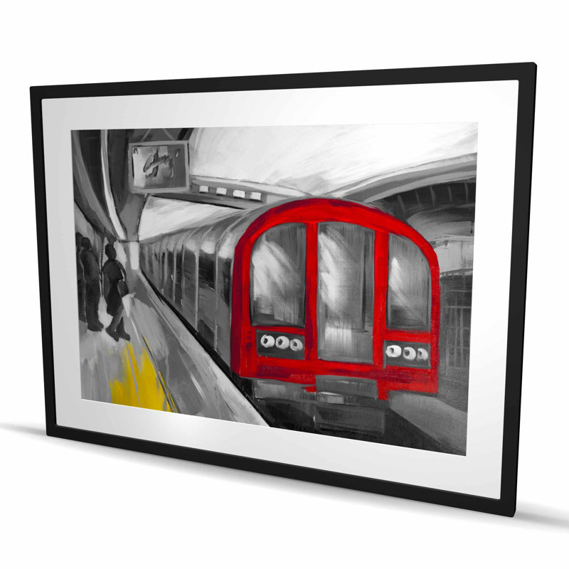 «Waiting Subway - Red Train», reproduction mate encadrée | Décoration intérieure