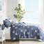 Courtepointe en coton bleu marine - 100% avec étoile de mer brodée, literie 4 pièces lavable à la machine