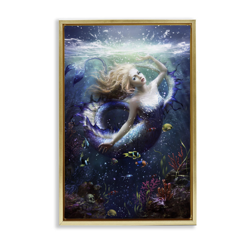 Cadre flottant Deep Sea Mermaid, design par Melanie Delon, H 25 po x l 17 po, Cadre flottant métallique doré