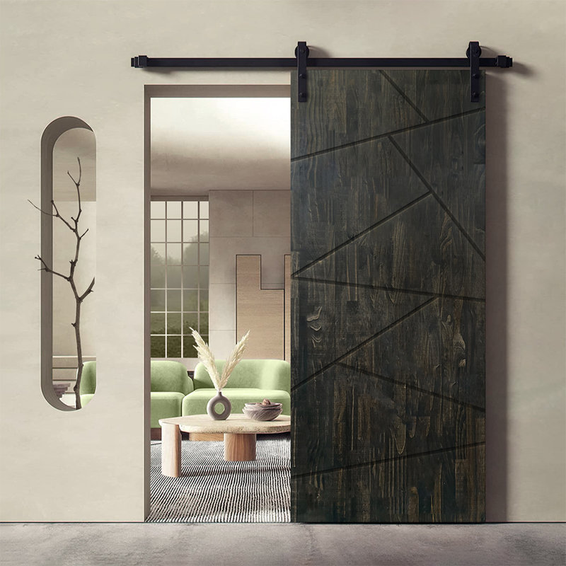 Porte de grange en bois massif lambrissé et métal, Noir anthracite, H 96 po x l 30 po