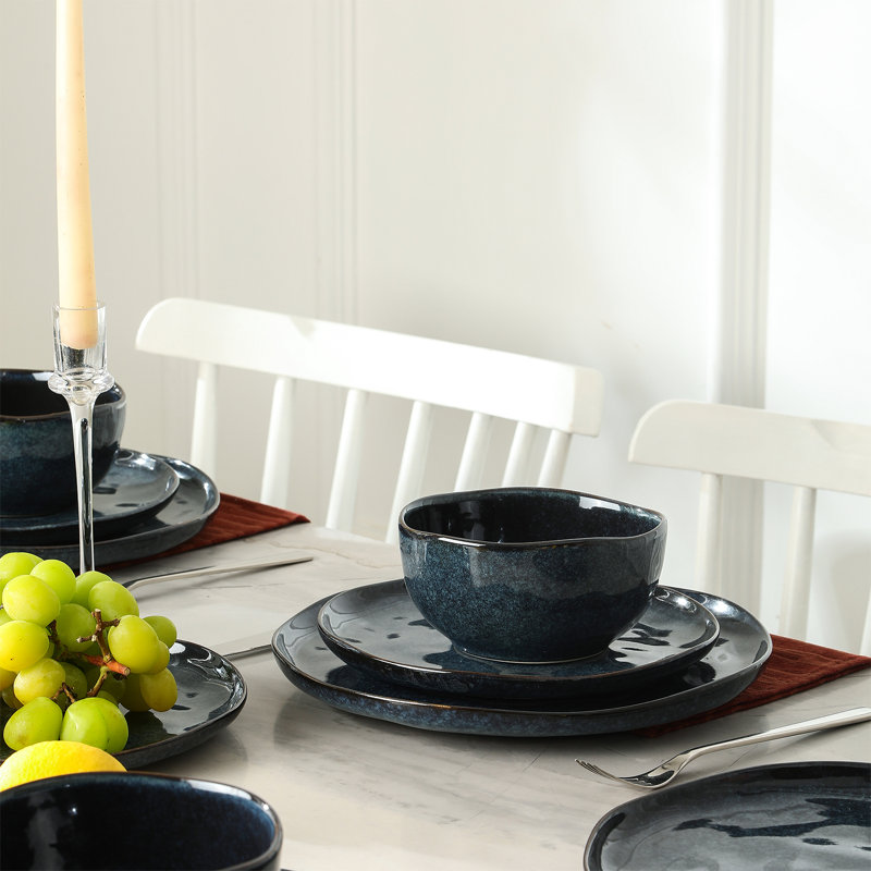 Mirella Blue Ceramic 24-Piece Dinnerware Set, Service for 8