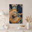 Tableau sur toile avec anneaux de bois carbonisé bleu foncé et orange-1058590157
