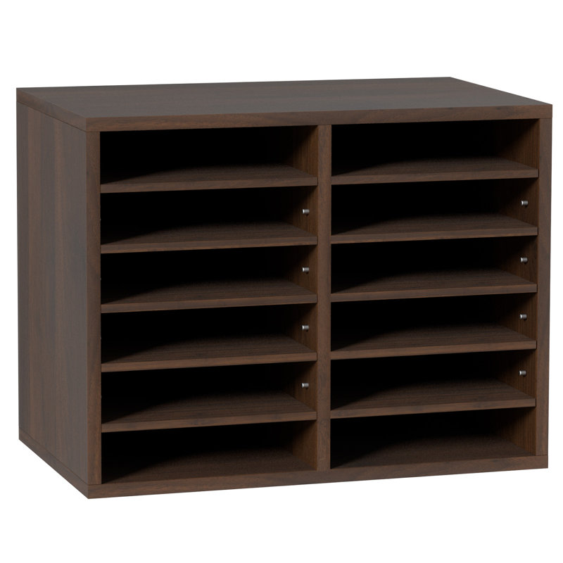 Boîte aux lettres de bureau à 12 compartiments avec tablettes réglables, Brun