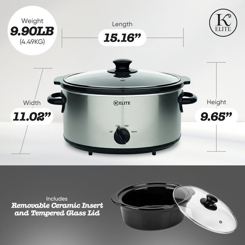 Mijoteuse en céramique en acier inoxydable avec couvercle en verre 5 pte Kitchen Elite