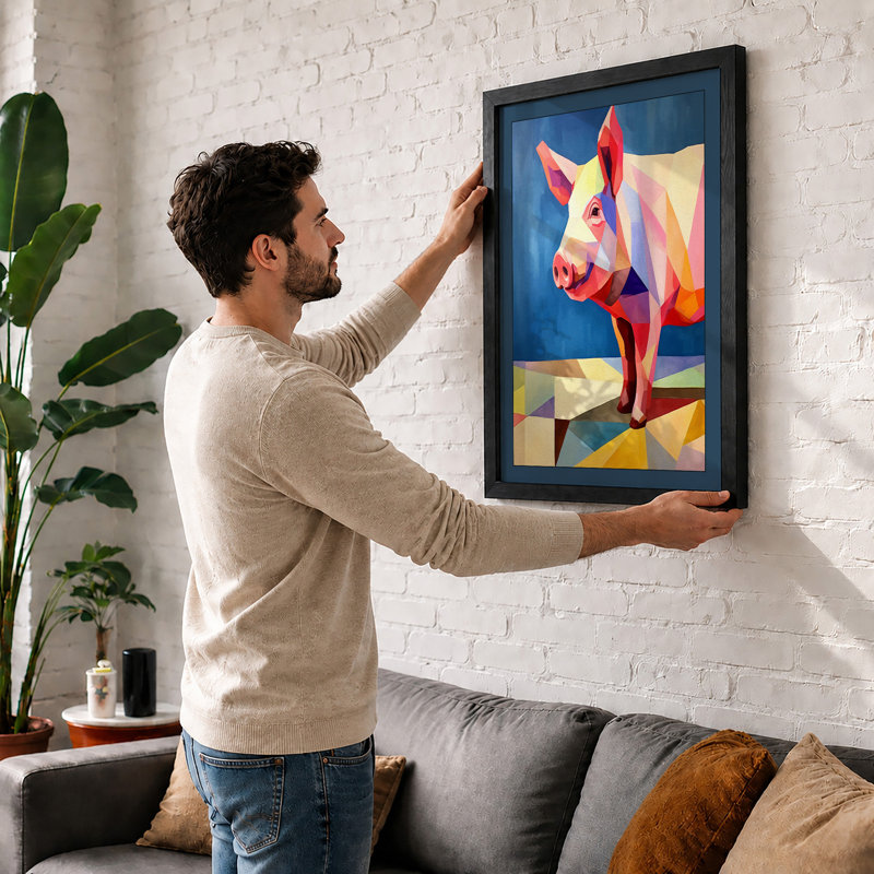 Geometric Pig Modern - Print, A2 - 59.4 x 42.0 cm, Black