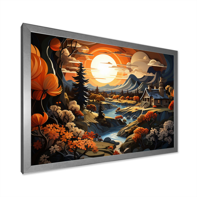 Farmerc Sunlit Haven Papercut - impression, Cadre simple argenté, H 24 po x l 32 po x P 1 po