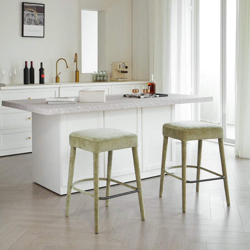 Tabouret de bar rembourré sans dossier en tissu - siège rembourré avec pieds et repose-pieds robustes, siège peu encombrant pour îlot de cuisine, comptoir de salle à manger et pub, 2 ensembles