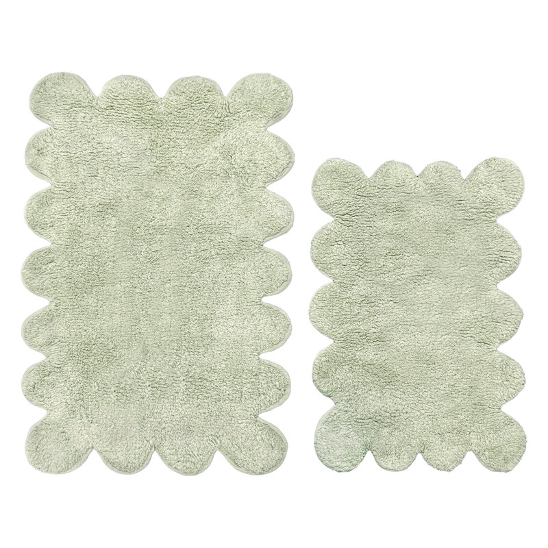 Two Piece Scalloped Bath Mat Set, Green