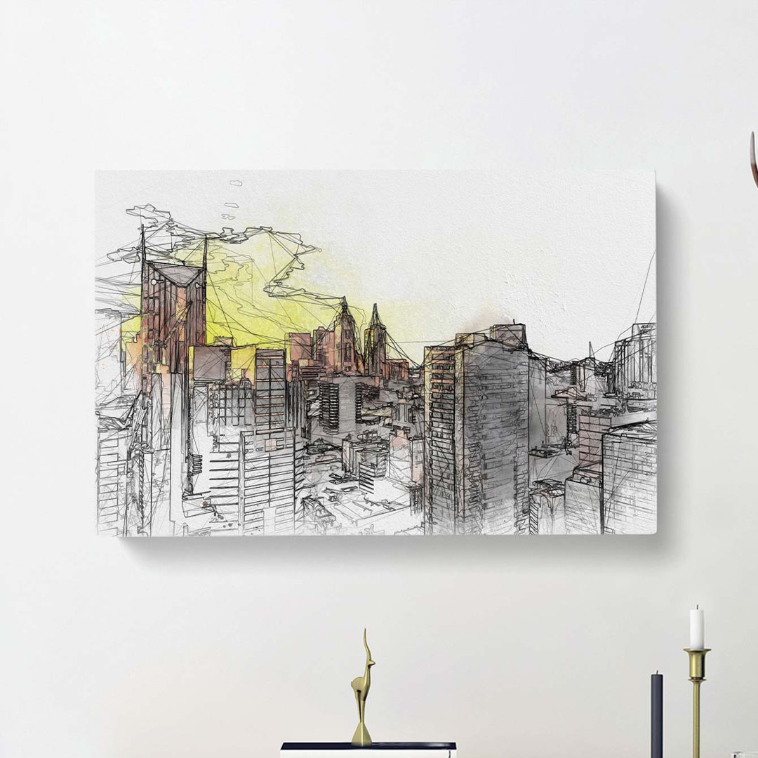 Melbourne Australia Skyline In Abstract - Wrapped Canvas