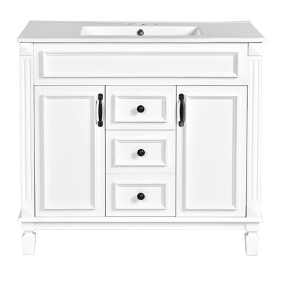 Meuble-lavabo moderne 36 po avec lavabo en céramique, armoire de rangement en bois massif avec 2 portes et tiroirs (blanc / noir / gris / bleu)