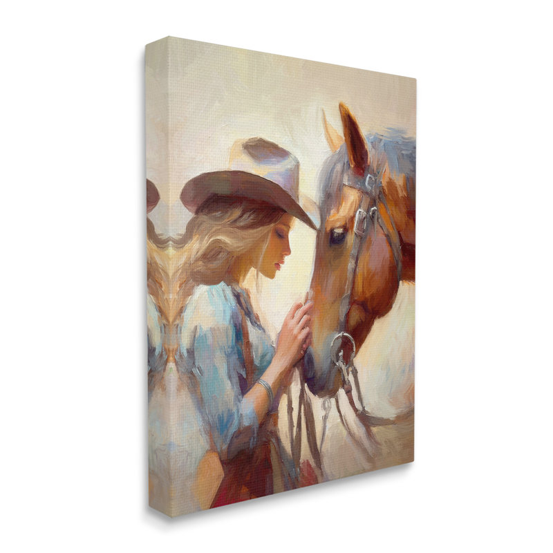 «Country Girl And Horse» par Ramona Murdock sur toile, H 20 po x l 16 po