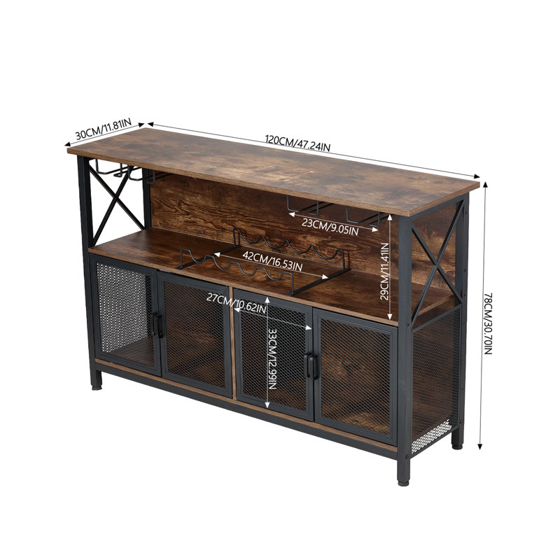 Industrial Wine Bar Cabinet with Metal Frame