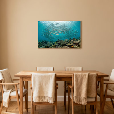Ensemble de 1 tableau sur toile tendue représentant un banc de poissons de récif corallien sous-marin
