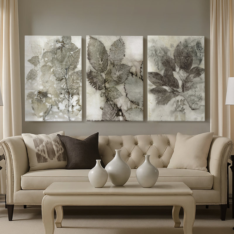 Birch Leaves I - Toile tendue avec châssis sur mesure - 3 pièces, H 36 po x l 72 po