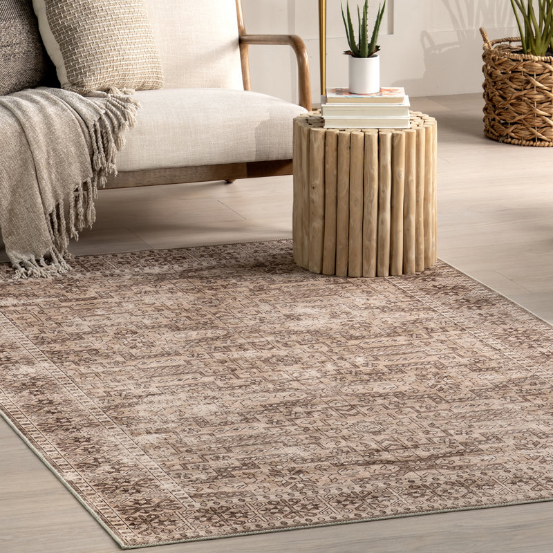 Jett Floral Border SplashGuard Machine Washable Area Rug, Rectangle 9' x 12'