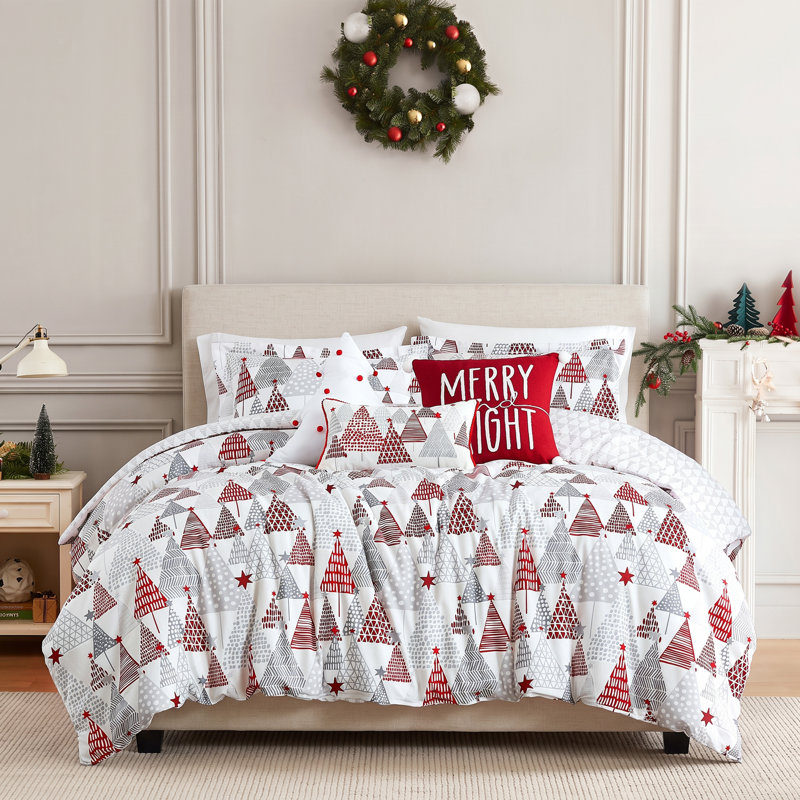 Ensemble de literie réversible Southshore Fine Linens Merry and Bright, 6 pièces avec 1 couette, 2 taies d'oreiller et 3 coussins décoratifs garnis, Grand lit/très grand lit