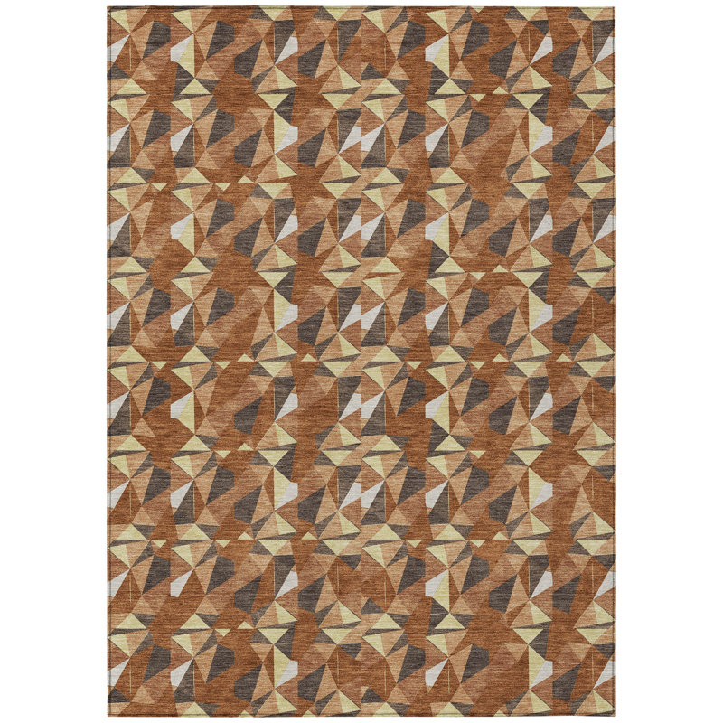 Machine Washable Indoor/Outdoor Chantille ACN2636 Geometric Rug, 3' x 5', Paprika