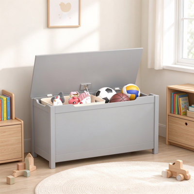 Kids Toy Chest with Safety Hinge, Wooden Toy Storage Chest for Boys Girls, Large Capacity Toy Box Organizer, Bench Storage Cabinet for Playroom, Bedro by Ebern Designs