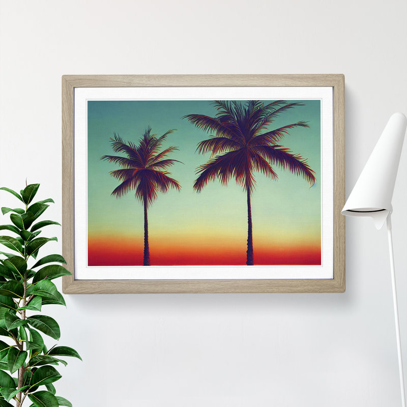 Handsome Palm Trees 1 Piece Single Picture Frame Wall Art, 46cm H x 64cm W x 2cm D, Oak Framed