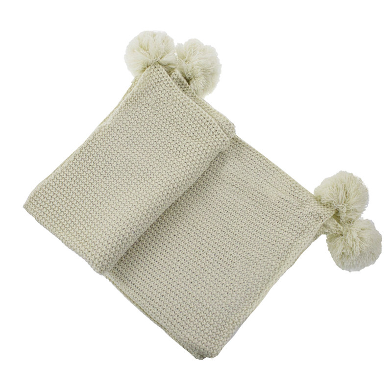 Jeté douillet Chunky Knit Pom Pom, Beige