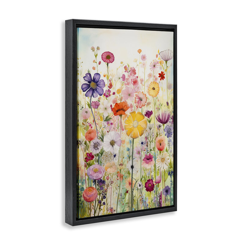 Toile flottante encadrée «Bright Flower Garden» par Roozbeh Bahramali, Cadre flottant noir de jais, H 31 po x l 21 po