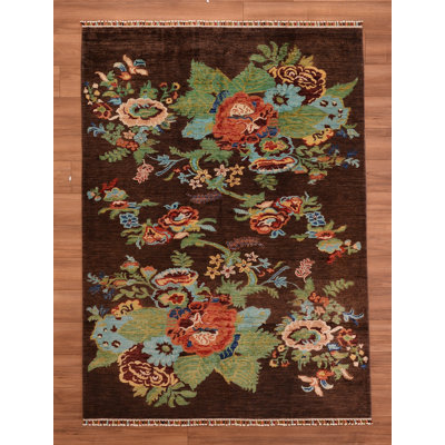 Tapis en laine et coton brun noué à la main Original Original
