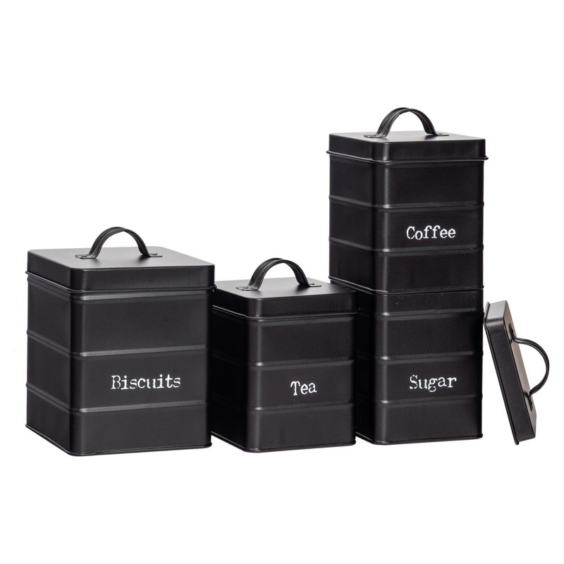 Harbour Housewares - 4 Piece Vintage Metal Kitchen Canisters Set, Black