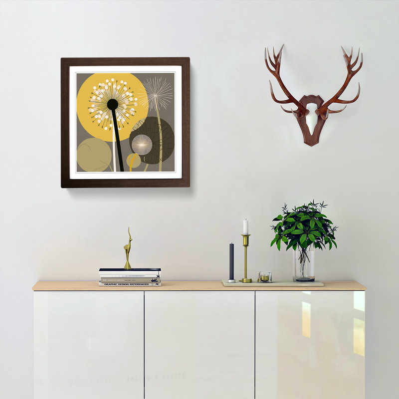 Dandelion Bauhaus No.1 - Single Picture Frame Print on Wood, Walnut