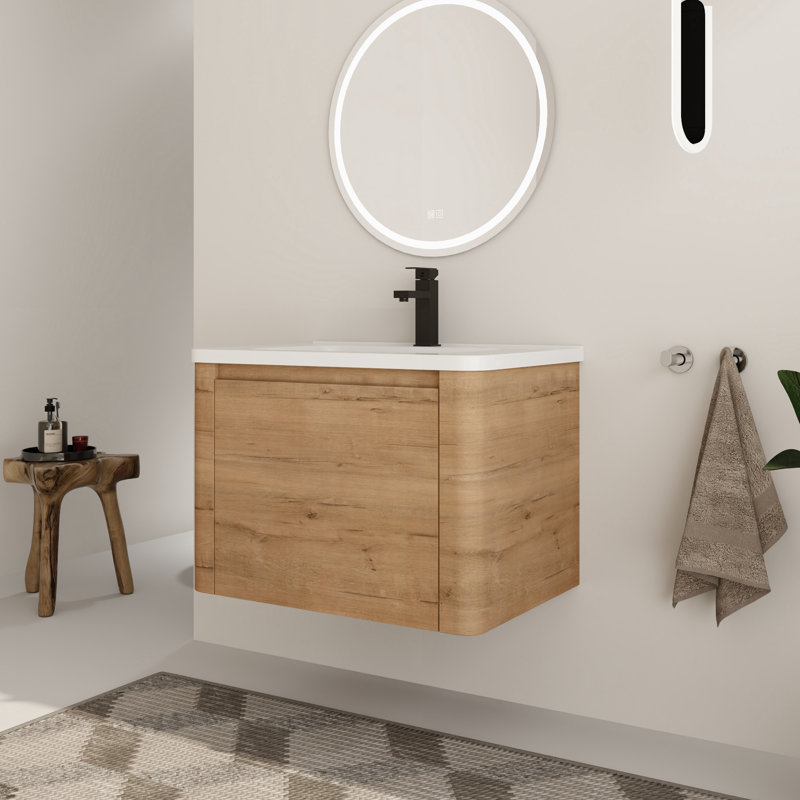Walden 24'' Single Bathroom Vanity Set with Ceramic Vanity Top, 24", Imitative Oak