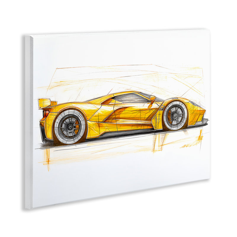 Plaque murale jaune de fantaisie de voiture de sport, design par Steve Hunziker