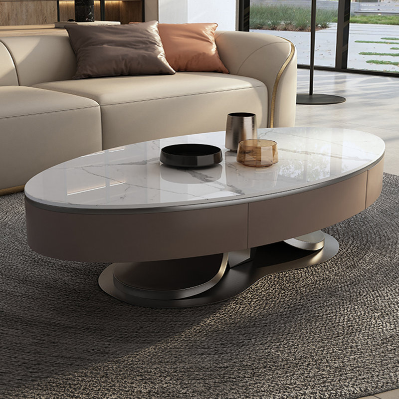 Table basse ovale en pierre claire, H 14,96 po x L 51,18 po x P 27,56 po, Gris