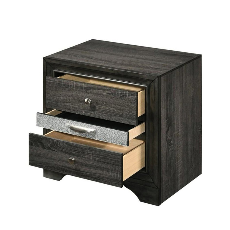 Élégante table de chevet grise avec table de chevet spacieuse à finition intérieure et rangement: ajout pratique et esthétique