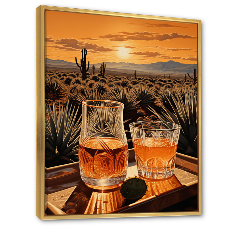 «Tequila Sunrise» de Grisborne, H 44 po x l 34 po x P 1,5 po, Cadre flottant doré