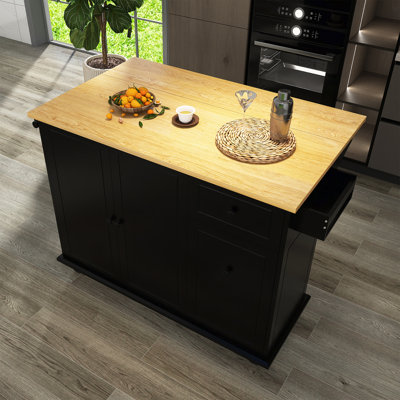 53.9" Width Rolling Kitchen Cart On Wheels With Internal Storage Rack And 3 Tier Pull Out Cabinet Organizer by Lark Manor