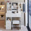 Petite coiffeuse 29,2 po avec tabouret de bureau à gauche et tabouret rembourré, grande commande tactile, interrupteur tricolore, miroir à luminosité réglable, rangement grande capacité-1149140535