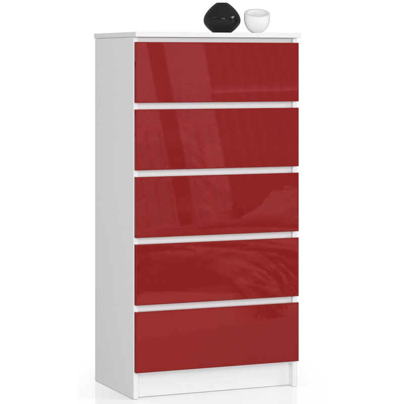 Eldrid 5 Drawer 60Cm W Chest of Drawers, Red Gloss