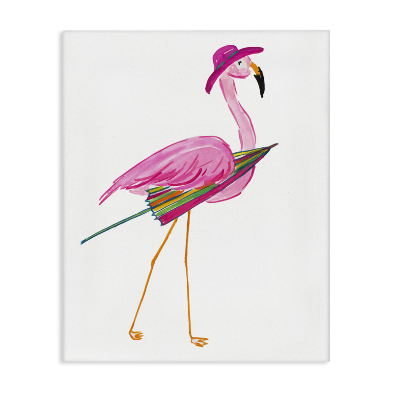 «Flamingo with Beach Umbrella» par Julie DeRice, H 20 po x l 16 po