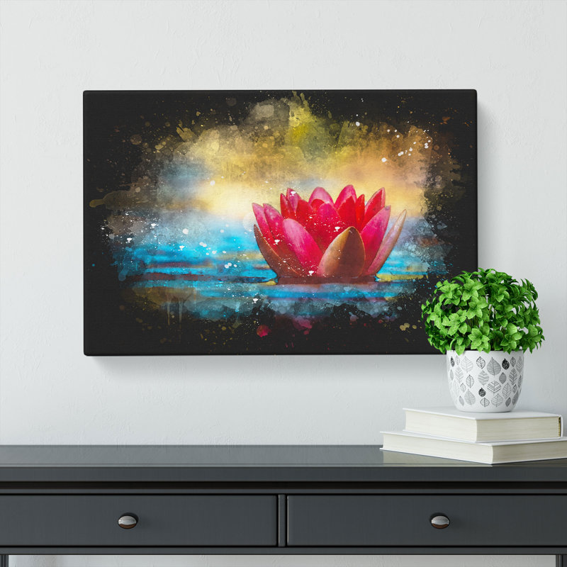 Pink Water Lily Flower - Wrapped Canvas Painting, 30cm H x 45cm W x 4cm D