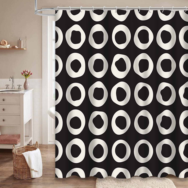 Rideau de douche sans soudure à lignes abstraites et encre blanche avec 12 crochets, L 72 po x l 84 po