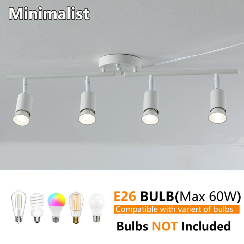 Plug-in Track Light, 4-Light Ceiling Spotlight with 16.4' Cord