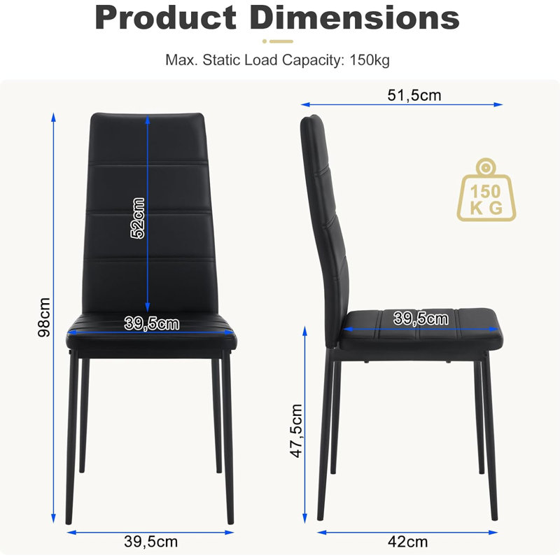 Nyota 47.5cm H Upholstered Full Back Parsons Chair, Black