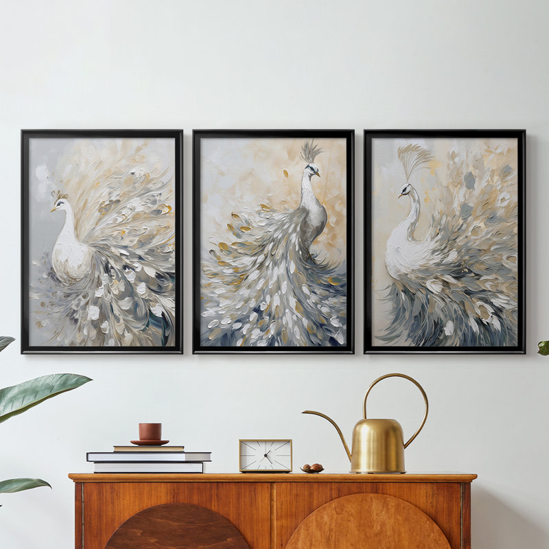 ANIMALS Series CCXLV III - Toile tendue avec châssis encadré - 3 pièces, Noir, H 21 po x l 30 po