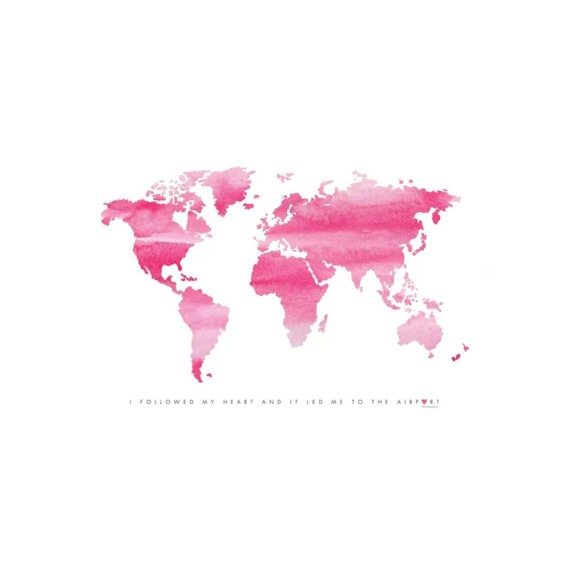 World Map Pink by Mercedes Lopez Charro - Wrapped Canvas Gallery-Wrapped Canvas Giclée, 20.32 cm H x 30.48 cm W