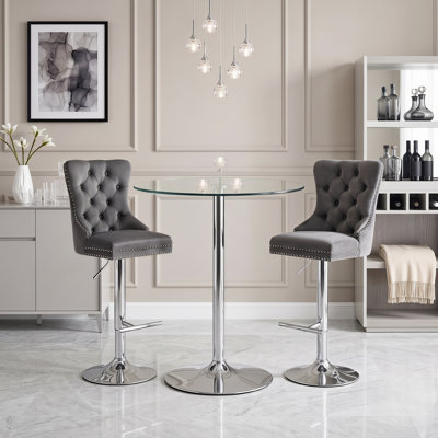 Ensemble de bar rond en verre avec tabourets pivotants réglables rembourrés