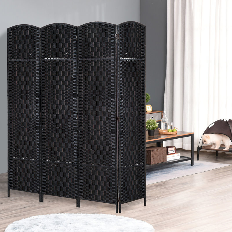 Paravent de 6 pi de hauteur - noir. Élégante cloison d'intimité pour toute pièce, 4 panneaux, charnières, écran noir facile à manipuler. Espaces de toilettage pour animaux de compagnie, avec charnière pratique et fonctionnalité portative