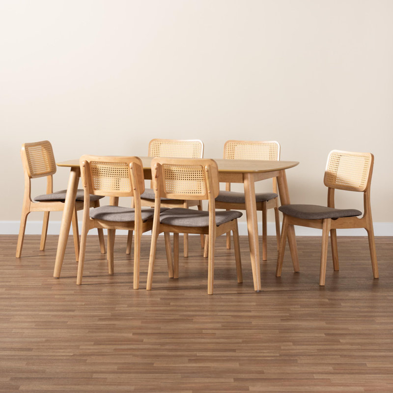 Ensemble repas pour 6 personnes Nancy, Gris, Chêne brun naturel