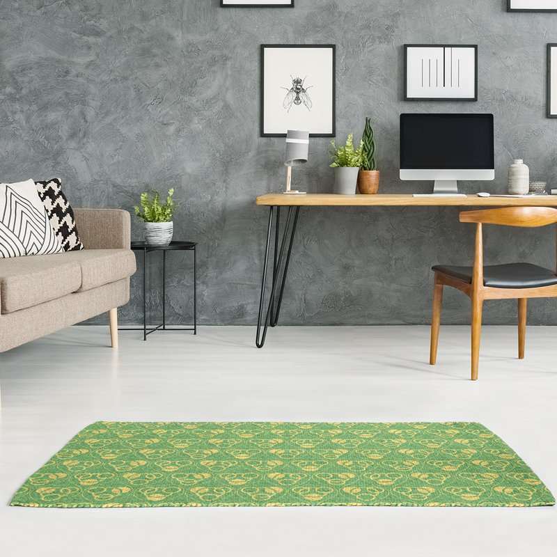 Tapis vert/jaune pour cercles et vagues, Rectangle 4 pi x 6 pi