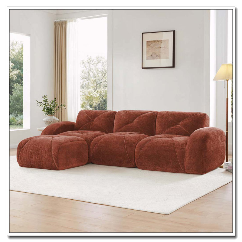 Repose-pieds en velours doux en L, Brun-rouge